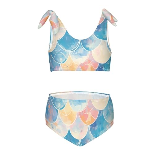 KLL Mermaid Scales Watercolor Fish Girls' 2 Piece Bikini Set Scoop Neck Swimsuits Swimming Suits Adjustable Shoulder Strap
