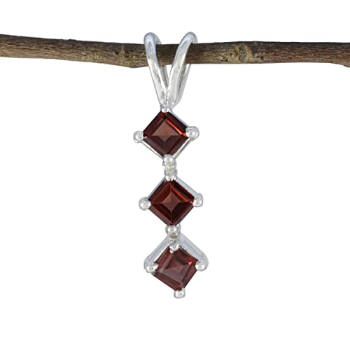 Pendentif argent 925 grenat rouge pour femme bijoux faits main carrés
