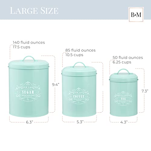 Baie Maison Extra Large Teal Farmhouse Bread Box For Kitchen Countertop - With Matching Large Kitchen Canisters Set Of 3 - Coffee Tea Sugar Set And Matching Kitchen Utensil Holder For Countertop #TOP2
