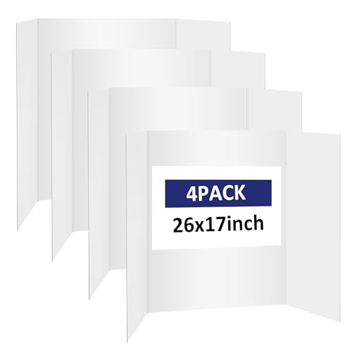 4Pcs Tri-Fold Poster Board 26x17in Double Side Display Board Folding Board