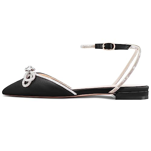 TNYNFBEB Womens Chunky Block Low Heel Pointed Toe Pumps Ankle Strap Buckle Rhinestone Crystal Party Glitter Cute 0.6 Inches Heels3