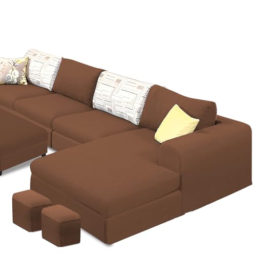 Image of Koza RHS 8 Seater L Shape Sofa Set with Center Table for Living Room (Brown Fabric) Premium Fabric Sofa