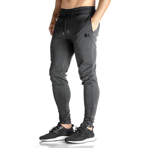 Image of BROKIG Mens Zip Joggers Pants - Casual Gym Workout Track Pants Comfortable Slim Fit Tapered Sweatpants with Pockets | Slim Tapered Fit Breathable Stretch Athletic Track Pants for Sport Training Running Hiking and Daily Active or Causal Wear