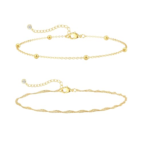 Image of Gold Ankle Bracelets for Women,14K Real Gold Plated Waterproof Anklets Set Layered Anklets for Women Dainty Trendy Jewelry Gift Non Tarnish