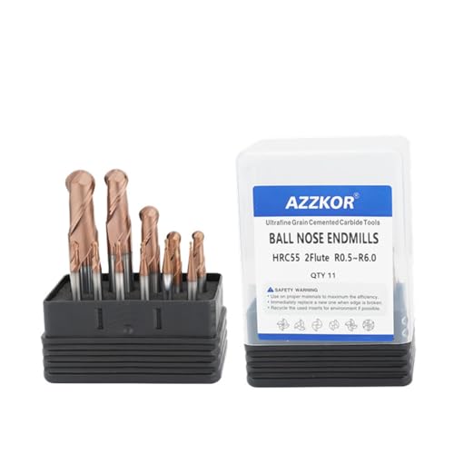 Image of Carbide Ball Nose EndMill HRC55 Double Edge 2 Flute TiAlN Coating Tungsten Steel Milling Cutter for Metal Steel HRC55 R0.5-R6.0 Series 11pcs Set