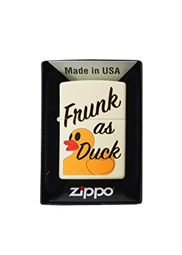 Zippo Custom Lighter - Cream Matte"Frunk As Duck" Cartoon Rubber Ducky Bath Toy Design Collectible Zippo Lighter Gift for Him, for Her, for Them, for Men, for Women, for Boys, for Girls, for Family