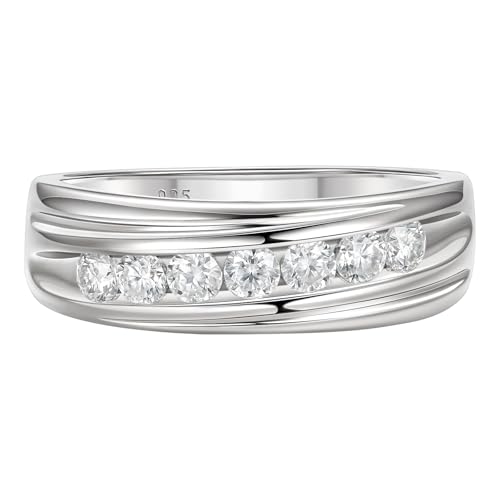 Mens Moissanite Wedding Band 7 Round Cut of D Color VVS1 Clarity Stone 925 Sterling Silver Engagement Band Promise Ring Gifts for Him Size 7-14