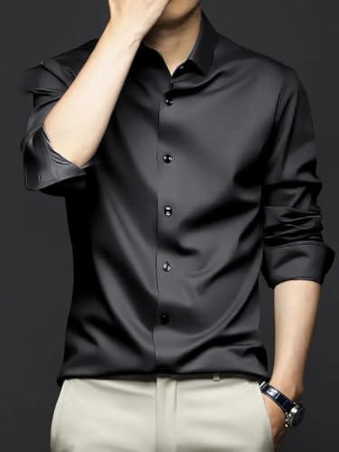 Image of IndoPrimo Men's Stylish Solid Satin Casual Shirt for Men Full Sleeve