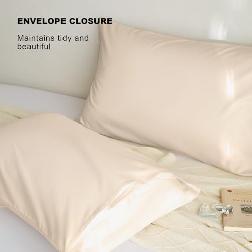 DCSKY Cotton Standard Pillowcases - Set of 2, 800 Thread Count Cotton Pillowcases - Soft and Breathable Envelope Closure Pillow Cases - 20x26 Pillow Covers for Bed,Champagne Color — view 4