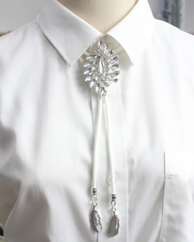 Image of PEARLY JUN Bolo Tie for Men Women Rhinestone Bling Western Cowboy Brown Leather Country Style String Wear Shirt Vest
