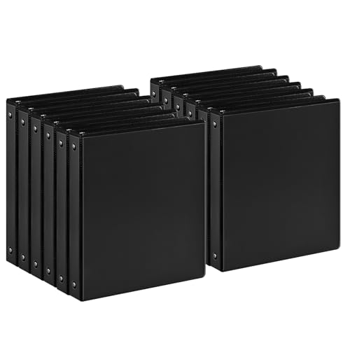 SUIN 1-inch 3 Ring Binder with Durable -Premium 1 Binders with 3 Roung Ring Large 200 Sheet Capacity Fit 8.5 x 11 US Letter Size Paper (1 -Black 12 Packs)