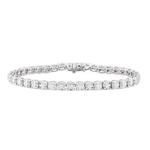 Belacqua 1 Carat Round Lab Grown Diamond Tennis Bracelet in Sterling Silver G Color SI Clarity 6 Inches Length Dainty Jewelry for Women Gift Box Included
