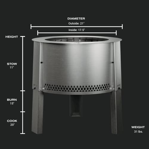 Breeo Smokeless Fire Pit (Y Series - Stainless Steel) | 21 inch Portable Smokeless Firepit for Outside | 31 Pounds | Ideal for Families Compatible with Wide Range of Breeo Accessories
