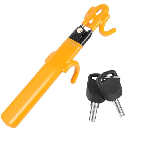 Barre Antivol Voiture Volant Haute Sécurité - Bloque Volant Universel Renforcée avec Double Barre & Crochets Anti-Rayures,Haute Visibilité Jaune,Compatible Auto/Camping-Car/Fourgon/Caravane(2 Clés)