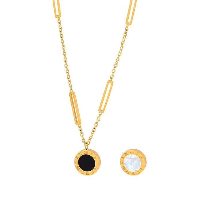 Aesthetic Anti Tarnish Gold Plated Pendant Necklace for Women Girls | Minimalist Dual Tone Black & White Chains | Stainless Steel Elegant Jewellery | Modern Fashion Necklace for Woman -172-image-12