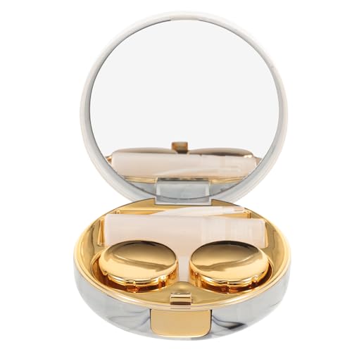 Abaodam Estuche para Lentes de Contacto Portátil con Espejo Integrado Mini Kit de Almacenamiento para Lentes Color Dorado Accesorio de Viaje Compacto y Práctico