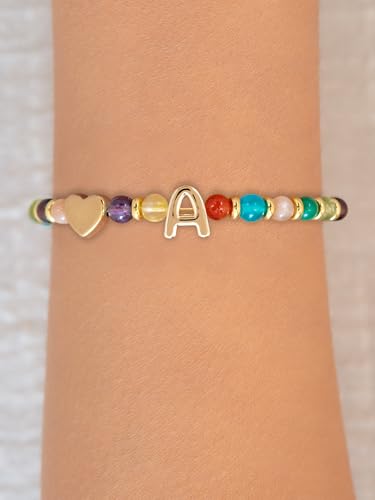 SENLLY Crystal Initial Bracelet, Meaningful Gift for Women Crafted with Natural Stone & 3D Initial Bead A, Adjustable for Mom Daughter Sister Wife Friend - image 3
