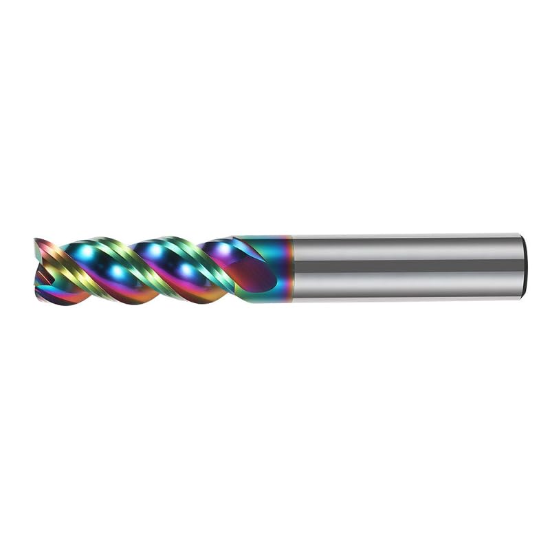 Image of 1 /2 inch Carbide Square End Mill Bits for Aluminum - 1 /2 inch Shank Dia,3'' Oal - 3 Flutes DLC Rainbow Coating - Durable