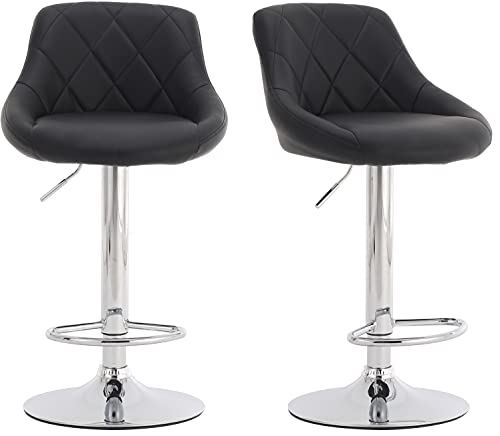 Millhouse Set of 2 Modern Bar Stools Adjustable Swivel Gas Lift Leatherette Exterior Chrome Footrest & Base for Kitchen Breakfast Bar Counter DM931-Black