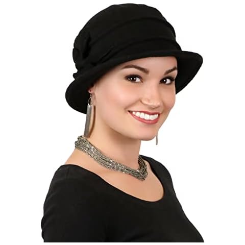 Fleece Flower Cloche Hat for Women Cancer Headwear Chemo Ladies Head Coverings Black Cover