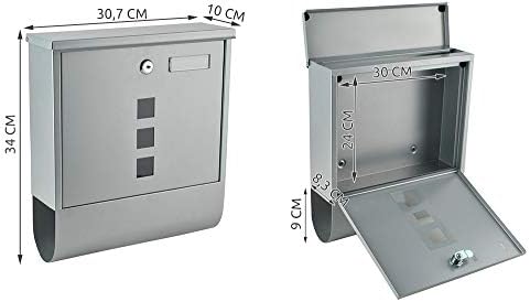 MALATEC Letterbox Wall Mounted Outdoor Post Box Mailbox with Cover - Silver Weather Resistant Slim Line & Lockable with Newspaper Slot 1187