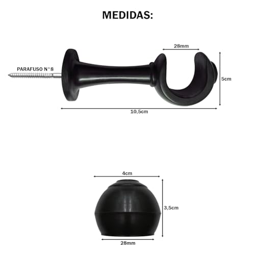 Kit Varão Simples Para Cortina 2,00 Metros 28mm Colorido (Preto)