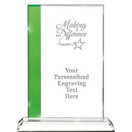 Making A Difference Custom Crystal Trophy, 7" Emerald Recognition Personalized and Engraved Crystal Awards
