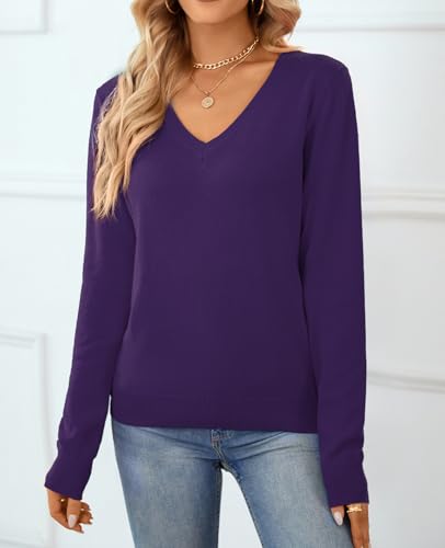 Image of QUALFORT Women's 100% Cotton Sweater, Basic Lightweight Long Sleeve Pullover