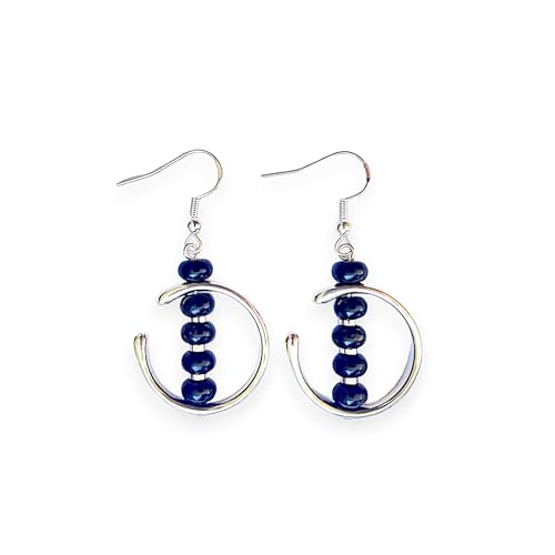 Pendientes Mujer Plata de Ley y Piedras Semipreciosas - Pendientes Colgantes con Gemas Naturales y Luna de Zamak - Perfectos para Regalo - Lunas (Obsidiana)