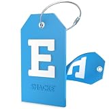 Shacke Initial Luggage Tag with Full Privacy Cover and Stainless Steel Loop - Aqua Teal (Letter E)