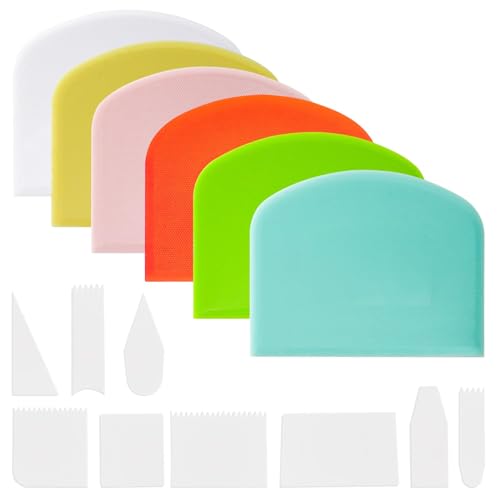 6Pcs Kitchen Soft Scraper And 9pcs Baking Transparent Soft Scraper,Plastic Flexible Bowl Scraper,Food Safe Plastic Dough Scraper,Dough Cutting Soft Scraper For Baking