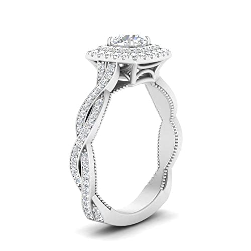 Image of Choose Your Gemstone Double Halo Twisted Shank Engagement Ring 925 Sterling Silver Round Shape Double Halo Engagement Ring Lightweight Office Wear Everyday Gift Jewelry US Size 4 to 12
