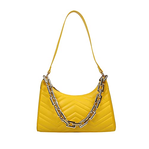 SANGSHI Umhängetaschen, Retro-Mini-Geldbörsen, einfarbig, dicke Kette, PU-Hobos, Unterarmtasche, legere Handtaschen, Gelb - gelb - Größe: 17 EU Cover