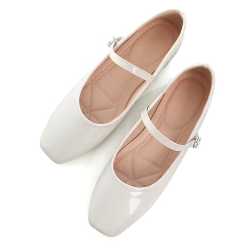 Image of TN TANGNEST Leather Flats for Women Retro Mary Jane Flats | Comfortable Square Toe Slip On Flats with Buckle Strap, Soft Work Flats Office Shoes