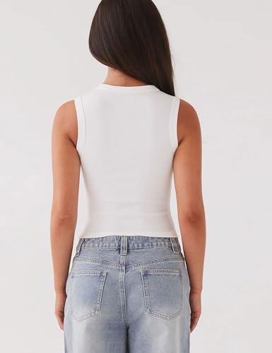 Image of Bozanly Womens Button Down Ribbed Tank Top Summer Sexy Sleeveless Slim Fit Y2k Crop Going Out Tops(0947-White-S)