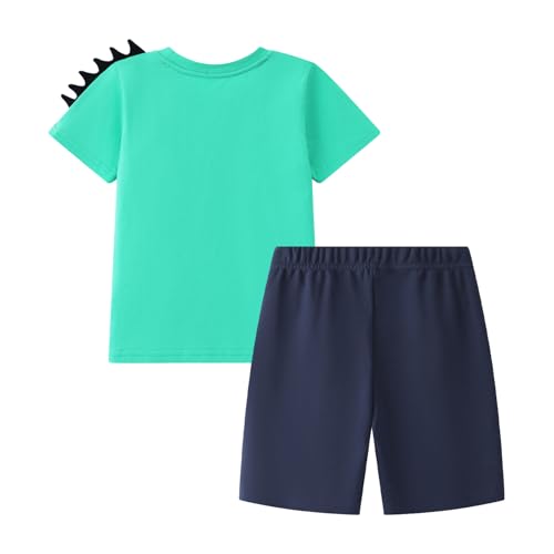 Image of HILEELANG Toddler Boy Summer Short Clothes Sets Cotton Crewneck Tees Shorts Pocket Adjustable Knite Shorts Playwear Sets