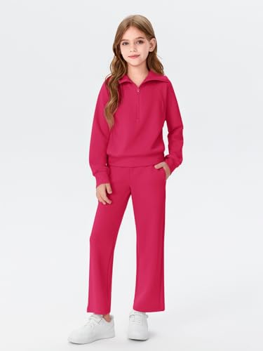 Image of Haloumoning Girls 2 Piece Outfits Sweatsuit Half Zip Long Sleeve Sweatshirts Sweatpants Tracksuit Sets 5-14 years