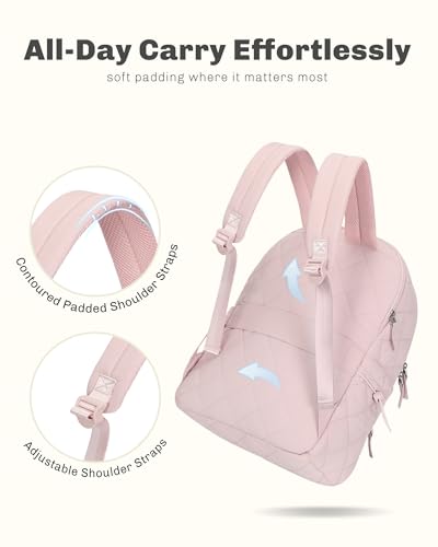 Hynes Eagle Travel Laptop Backpack Quilted College Backpack for Women Puffer Casual Daypack Personal Item Bag for 16 Inch Light Pink3