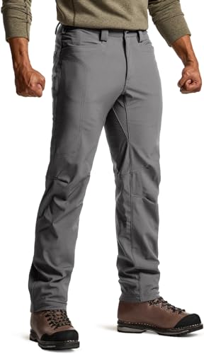 Image of CQR CLSX Men's Softshell Fleece Lined Winter Hiking Pants, Water Resistant Insulated Thermal, Outdoor Tactical Warm Snow Ski Pants, Recon Zen Grey, 38W x 32L