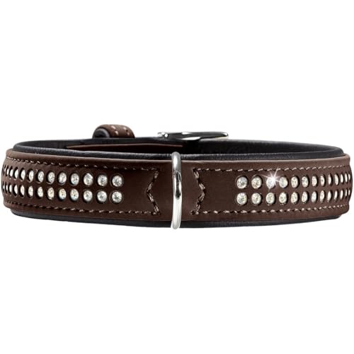 HUNTER SOFTIE DELUXE Hundehalsband, Kunstleder, glitzernde Strasssteine, 40 (XS-S), braun