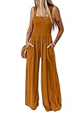 Dokotoo Womens Overalls Deep Yellow Jumpsuits for Women Casual Loose Fit Solid Color Wide Leg One Piece Sleeveless Jumpsuit Long Pant Rompers with Pockets Medium