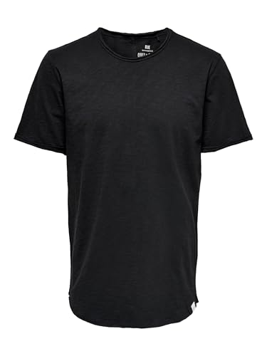 Herren O&S Rundhals T-Shirt Langes Einfarbiges Kurzarm Shirt Basic Shortsleeve aus Baumwolle ONSBENNE