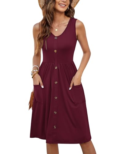 Image of MOLERANI Women Summer Dresses Sleeveless Casual Loose Swing Button Down Midi Dress with Pockets