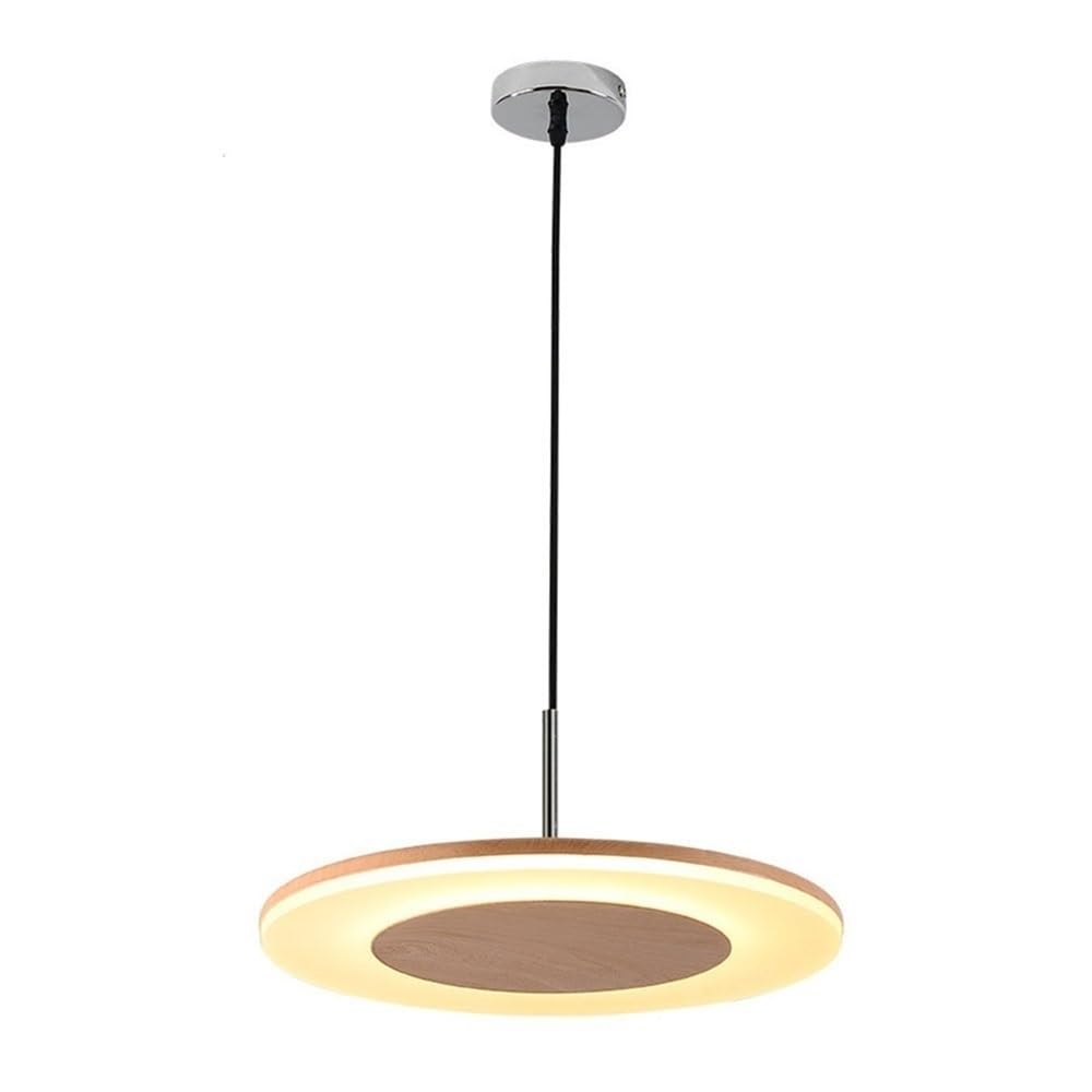 Suspension réglable en hauteur effet bois pour ajuster l'éclairage du salon