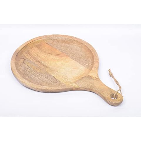 Samhita Round Mango Wood Chopping Cutting Board with Handle for Home Baking, Cheese, Fruits, Vegetables, Bread (35.56cm x 25.4cm x 1.27) Cover