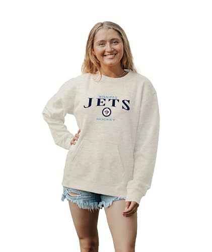 Blue 84 Winnipeg Jets NHL Officially Licensed Women's Pocket Crewneck Sweatshirt Embroidery Alternate Color, Small