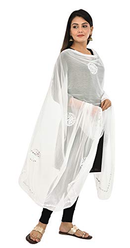 Image of YOUTHQUAKE Plastic Mirror Work Embroidered Chiffon Dupatta for Women & Girls