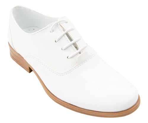 SIRRI Chaussures Derby Blanches à Lacets pour garçon - Chaussures de cérémonie pour Communion, Mariage, Bal de Promo Taille 32