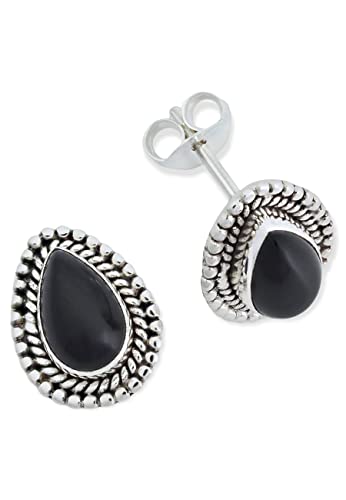 Ohrstecker 925 Silber Onyx schwarzer Stein Edelstein Ohrringe echt Silber Damen Sterling Silber Stecker Geschenk (NO.: MOS-055-03) Cover
