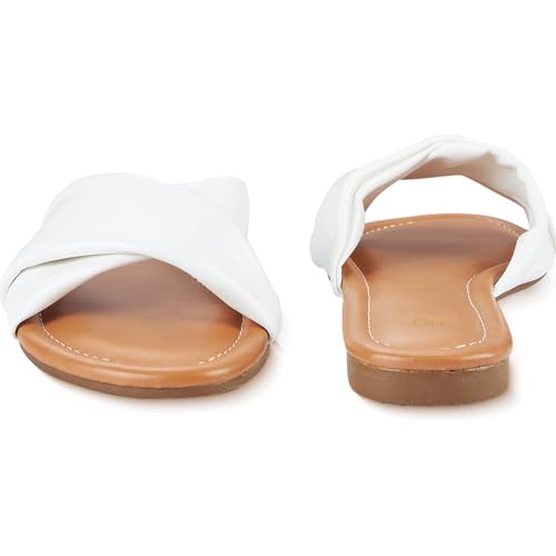 Image of Women's Flat Sandals Round Open Toe Comfortable Fashion Cute Ladies Slides Sandals Women Dressy Summer Flat Leather Casual Fashion Beach Shoes Size 6-11